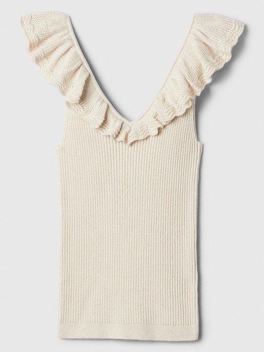Gap Factory Cream Fitted Ruffled V-Neck Ribbed Tank
